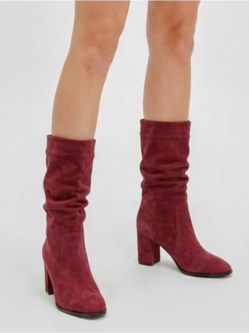 Burgundy Faux Suede Block Heel Boots- Sz. 7